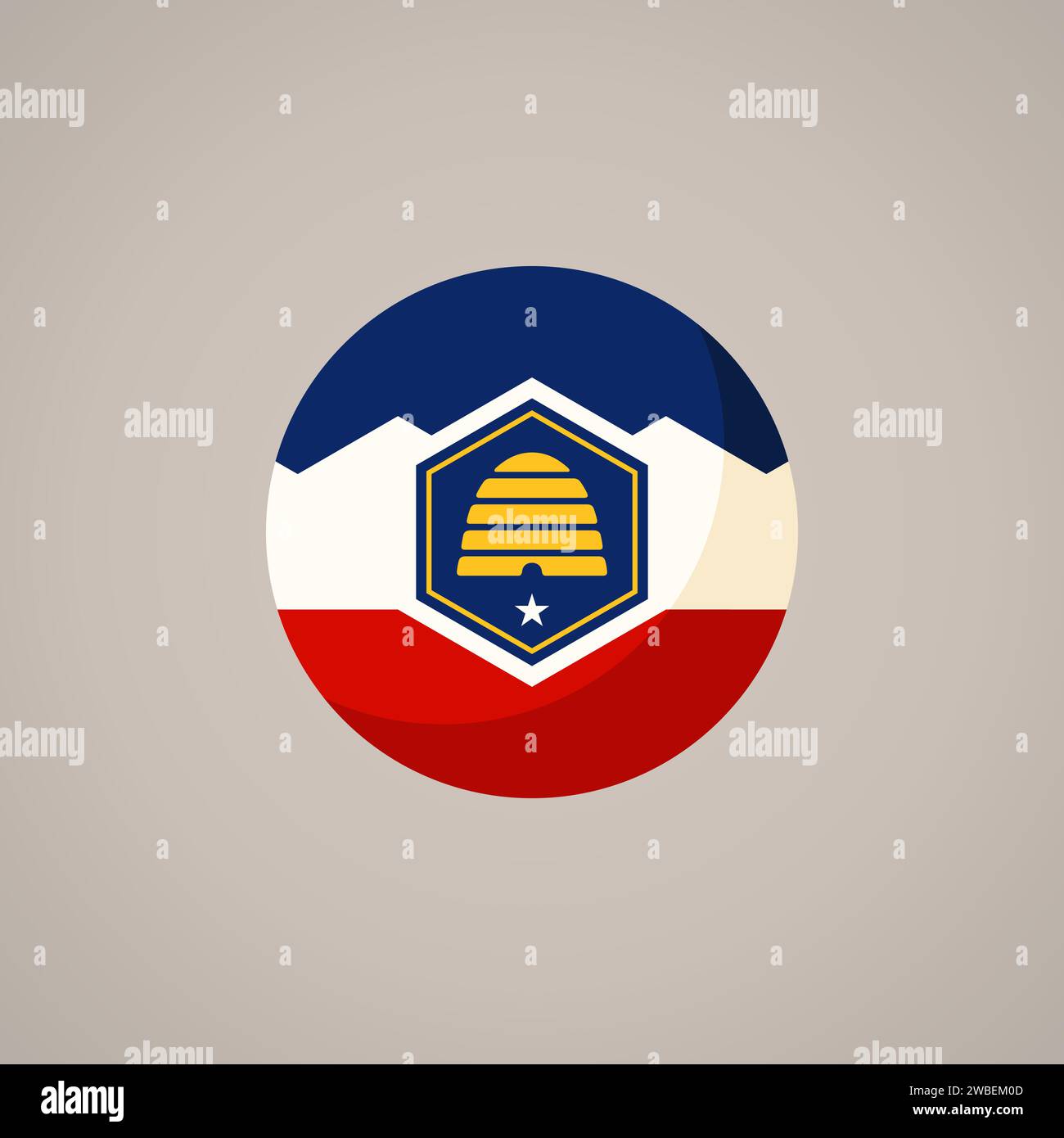 Circular flag of Utah. Flat design style. Stock Vector