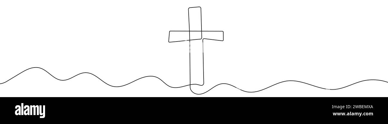 Continuous editable line drawing of christian cross. Christian cross icon in one line. Stock Vector