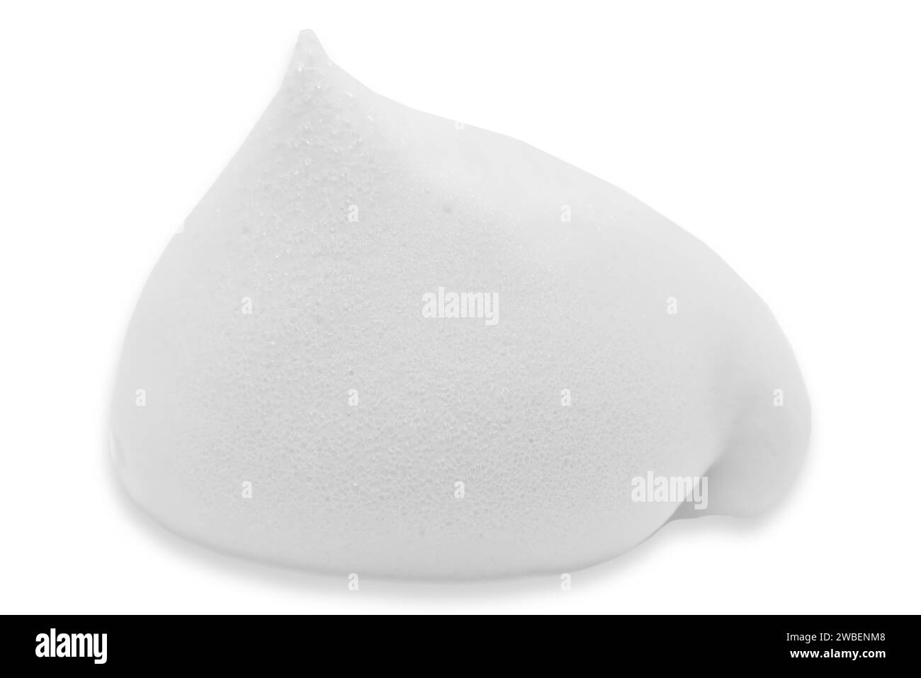 Blue shaving foam on a white background. Soap foam with dropshaped bubbles. Skin care Stock