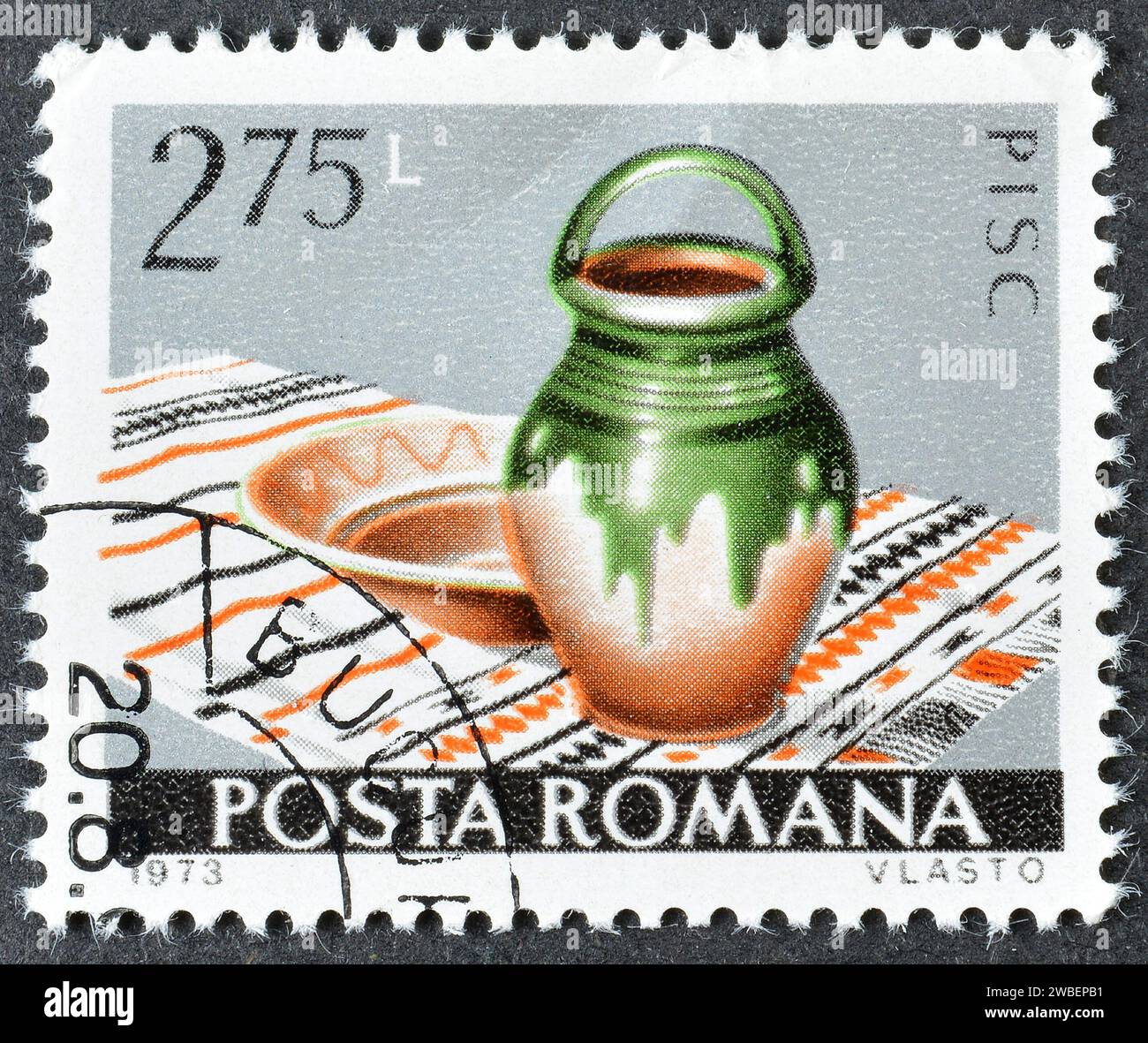 Cancelled postage stamp printed by Romania, that shows Pisc Pot and