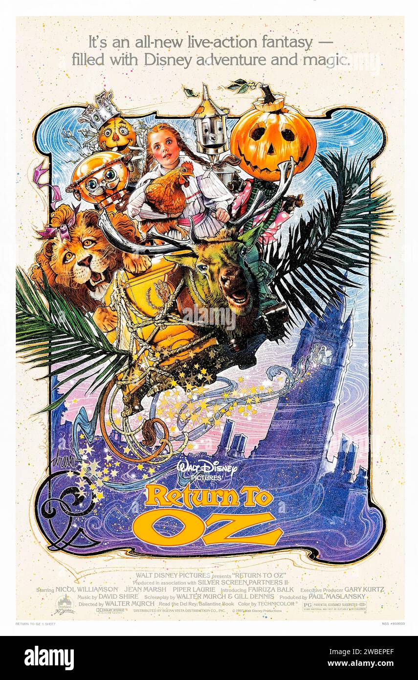 Return to Oz (1985) directed by Walter Murch and starring Fairuza Balk, Nicol Williamson and Jean Marsh. Dorothy, saved from a psychiatric experiment by a mysterious girl, is somehow called back to Oz when a vain witch and the Nome King destroy everything that makes the magical land beautiful. Photograph of an original 1985 US one sheet poster featuring artwork by Drew Struzan. ***EDITORIAL USE ONLY*** Credit: BFA / Walt Disney Studios Stock Photo