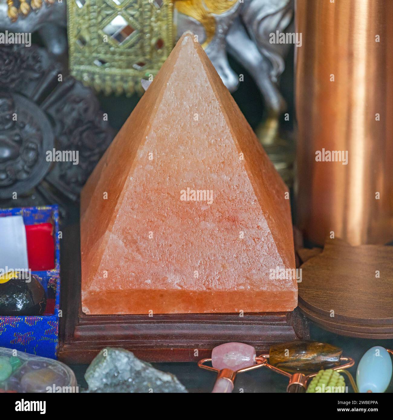 Himalayan Pink Crystal Salt Decorative Pyramid Object at Shelf Stock