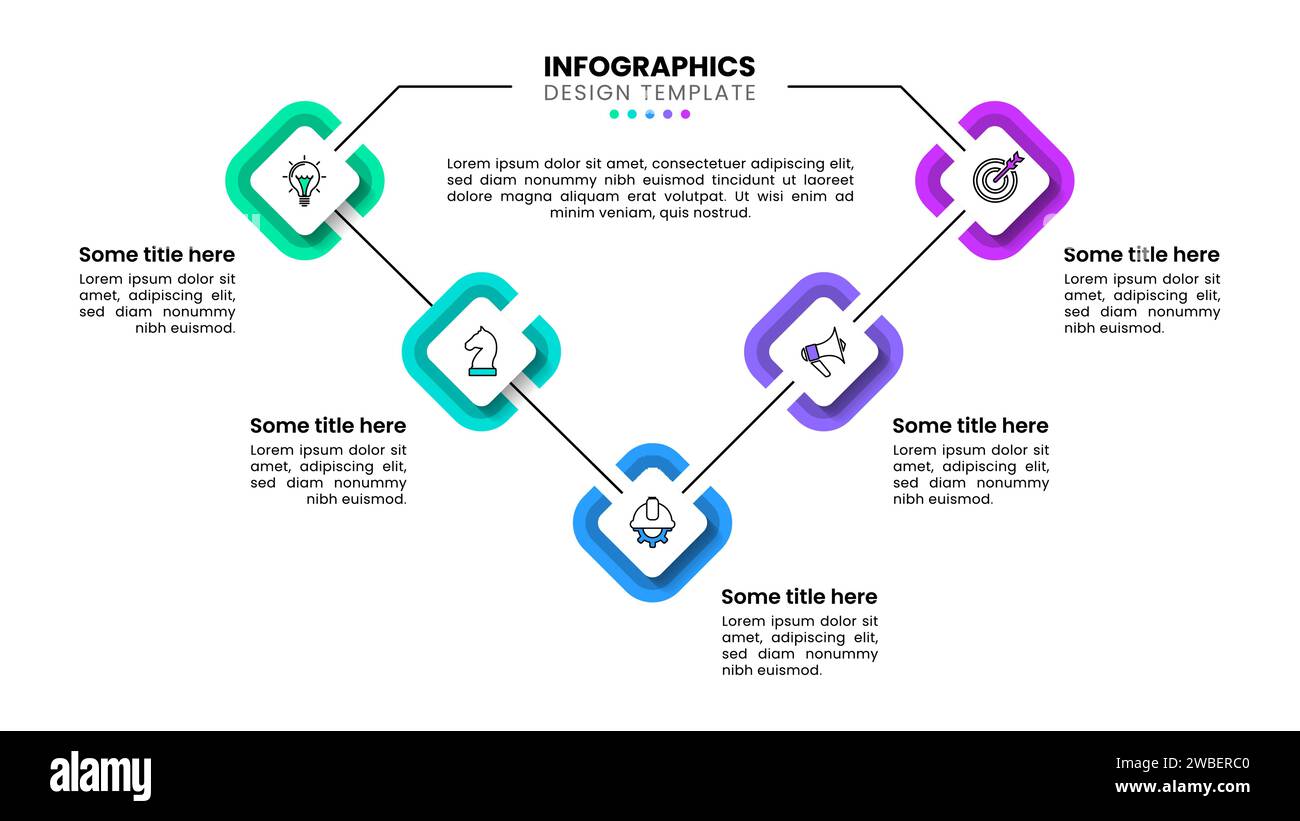 Infographic template with icons and 5 options or steps. Squares ...