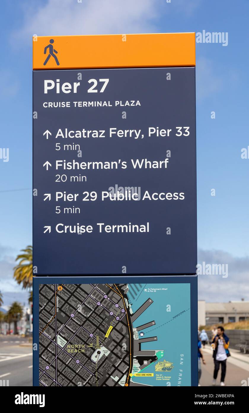 Pier 27 Cruise Terminal Information Sign San Francisco, June 24, 2023 Stock Photo