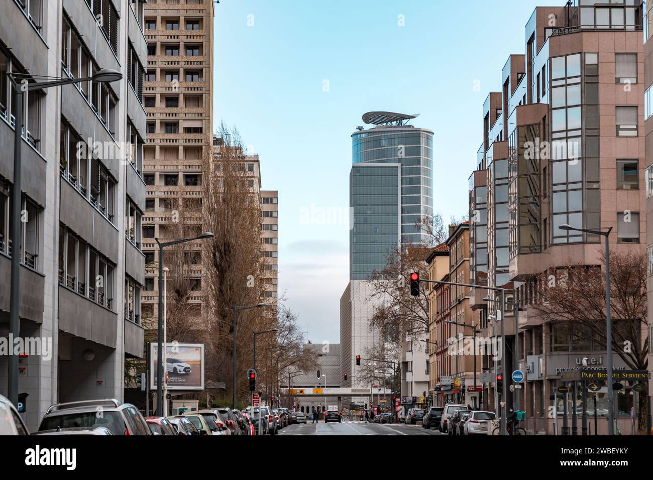 Lyon, France - January 30, 2022: Modern office buildings and residentials in the Part-Dieu district of Lyon, France. Stock Photo
