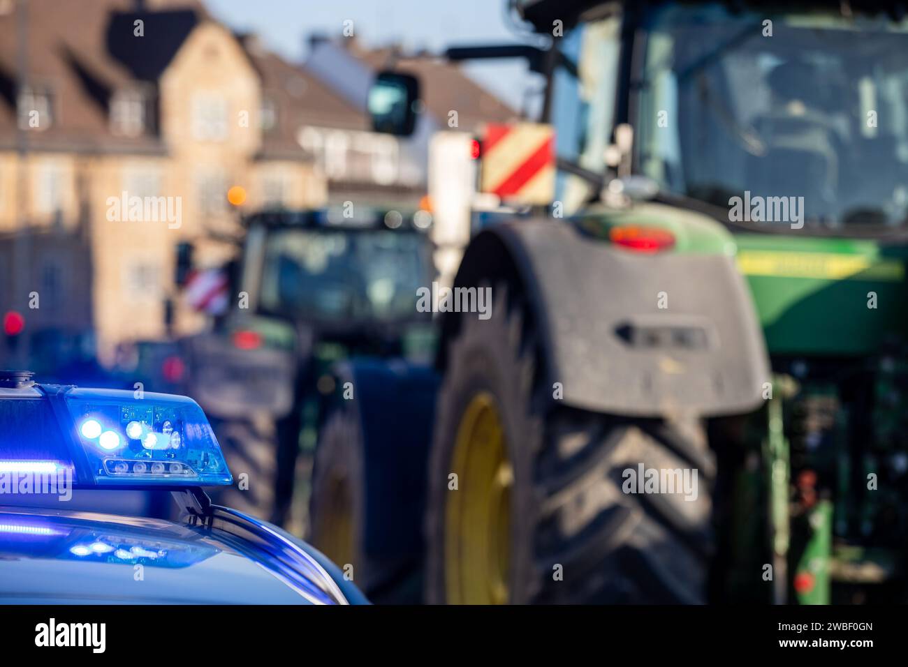 Kassel, Germany, January 10, 2024, farmers' protests: Rally with tractors to the Kassel regional council with 900 tractors and 1,700 people at the rally, German farmers protest against the federal government's austerity plans, Credit: Karsten Socher Fotografie/Alamy Live News Stock Photo