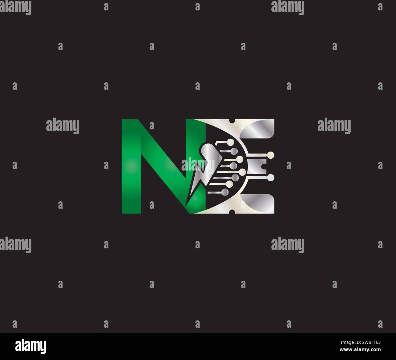 NE letter Logo Design Green or Silver Color Creative Technology ...