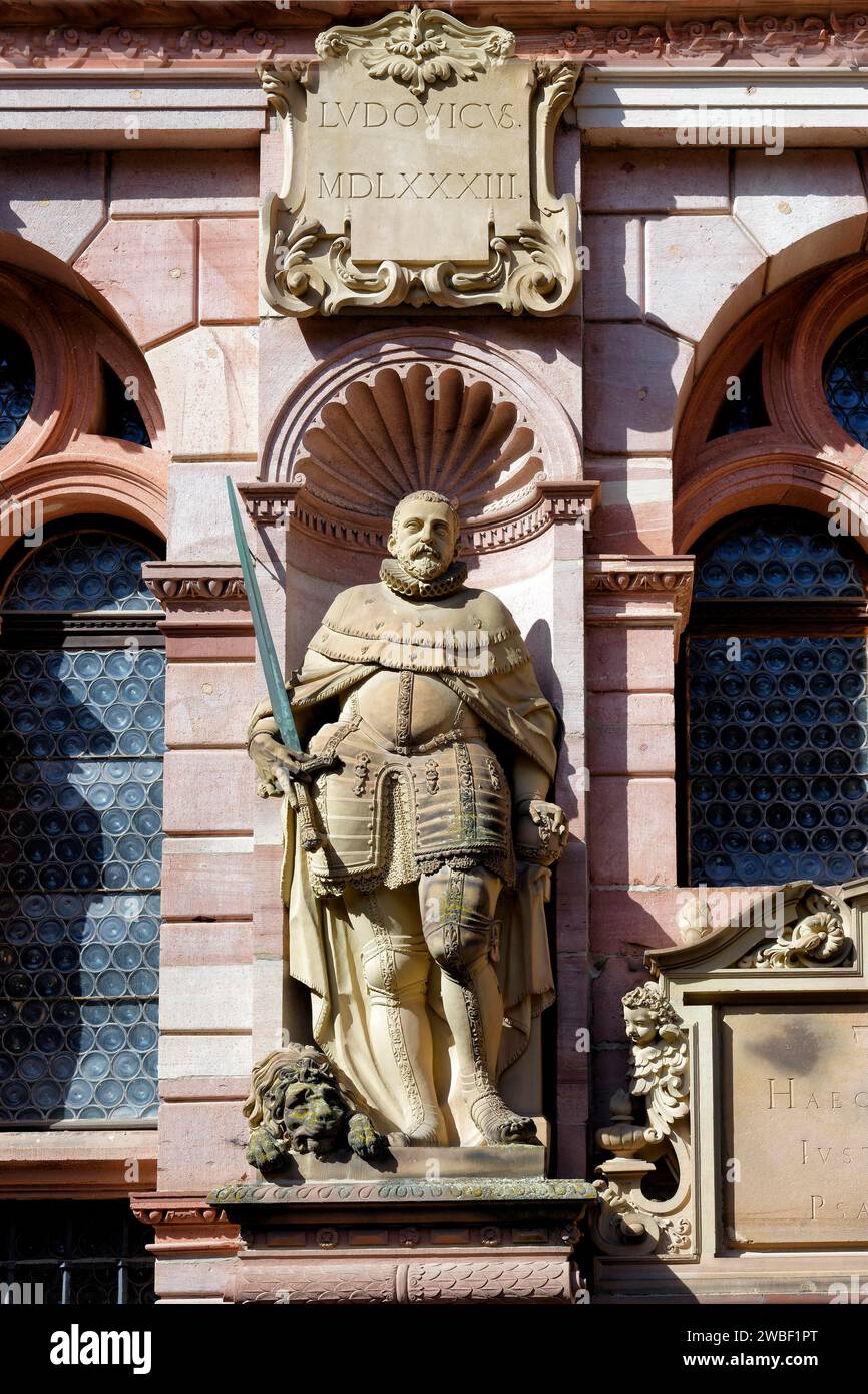 Heidelberg castle, Louis V of the Wittelsbach dynasty statue, Heidelberg, Baden Wurttemberg, Germany Stock Photo