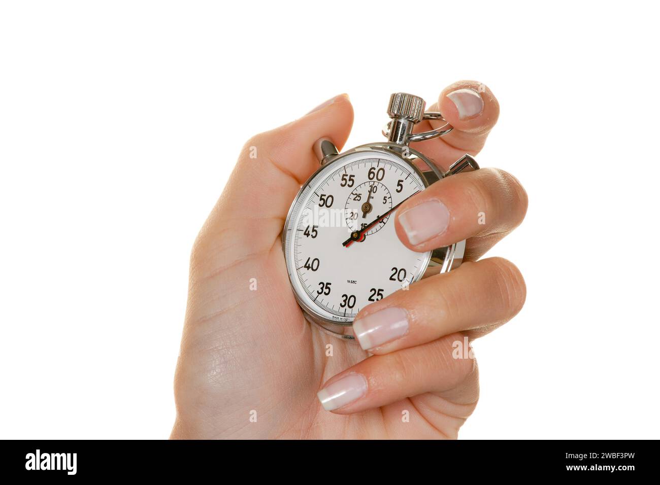 A hand with a stopwatch, woman's hand, cutout Stock Photo
