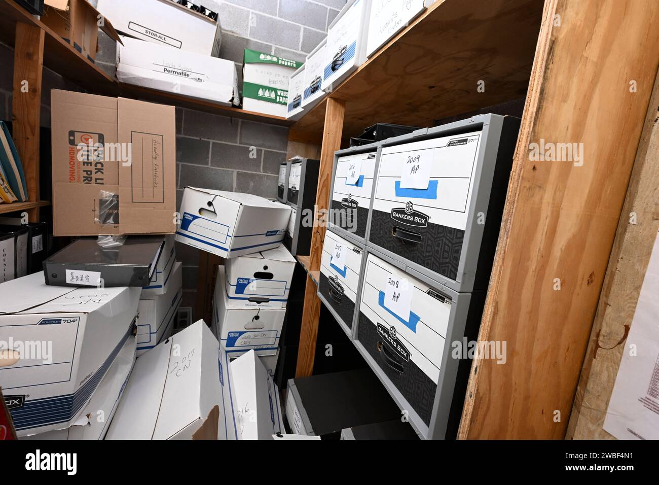 The records storage room of a local non-profit with business records dating back to the mid-'70's is emblematic of many organizations that fail to follow prudent records storage and destruction protocol. ©Bob Daemmrich Stock Photo