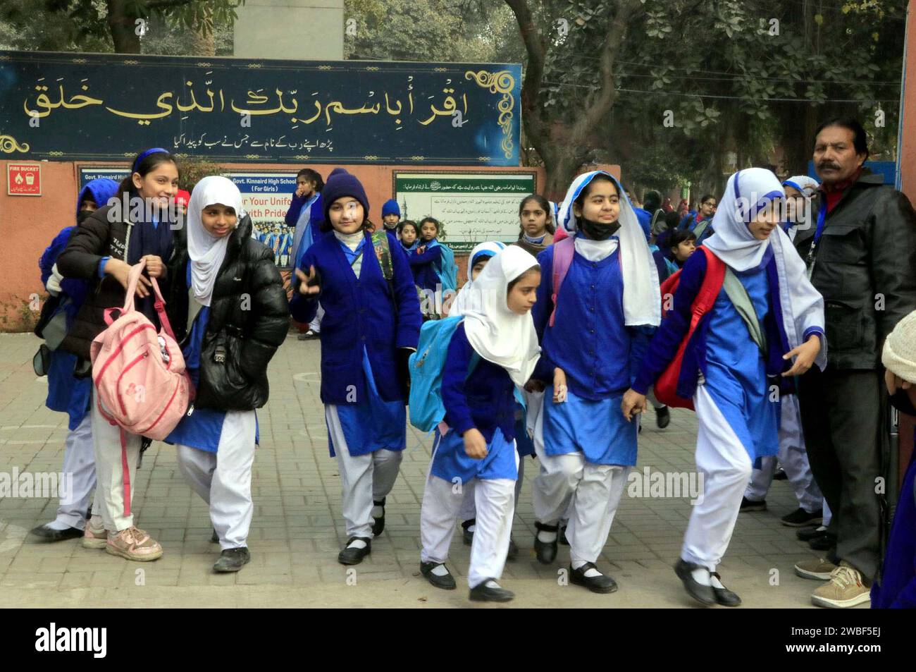 Students of local school leave after attend classes, as per government