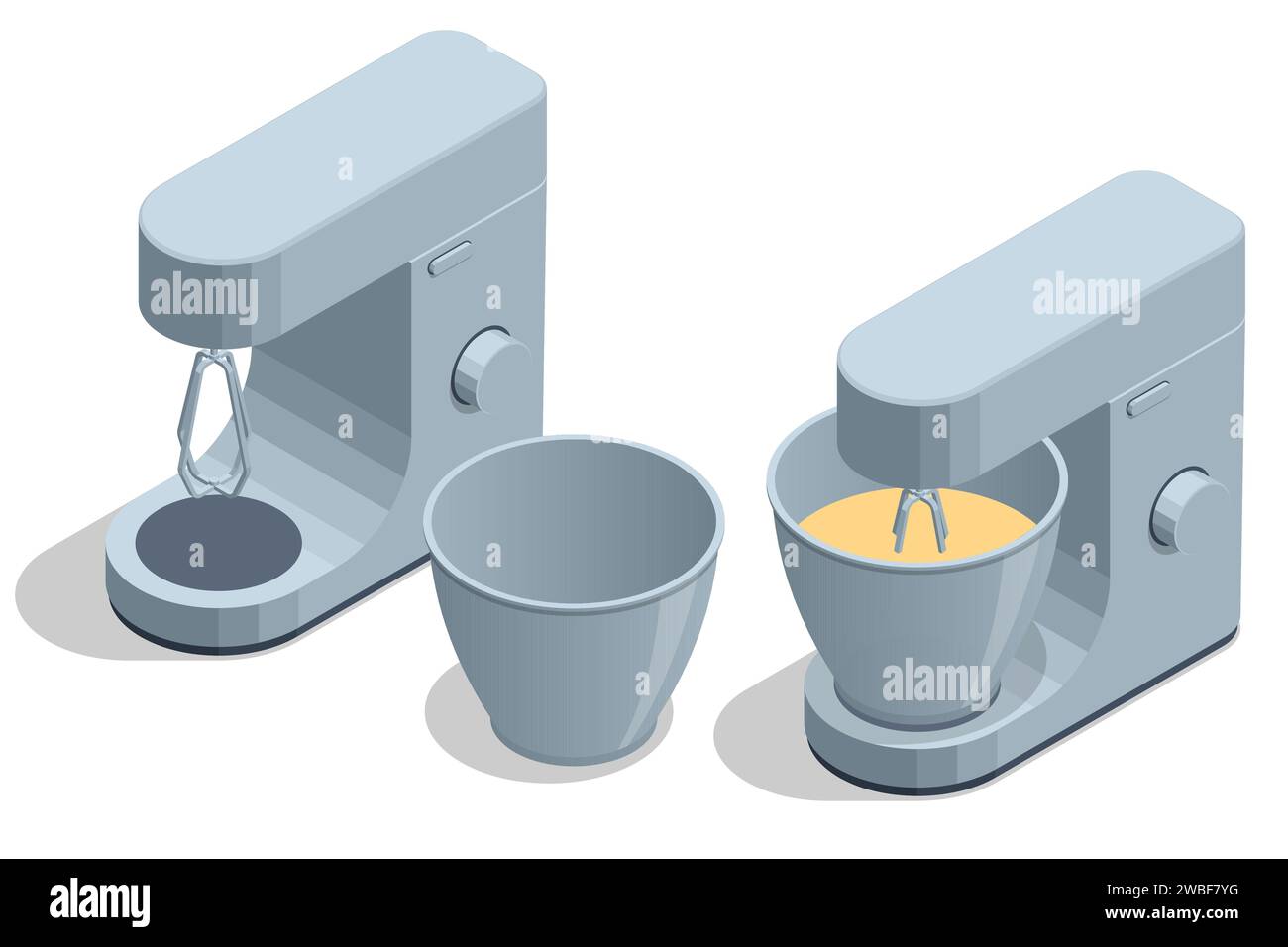 Isometric Silver Food Processor with whisk, Stand Mixers isolated on