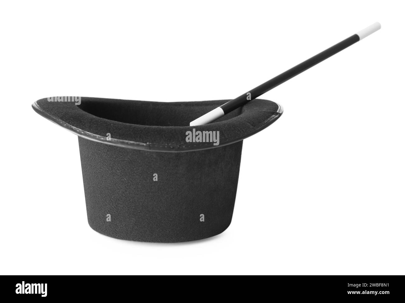 Top hat and wand isolated on white. Magician equipment Stock Photo Alamy