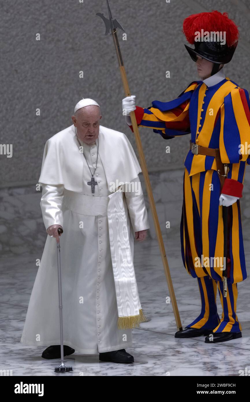 Vatican City, Vatican, 10 January, 2024. Pope Francis during his weekly