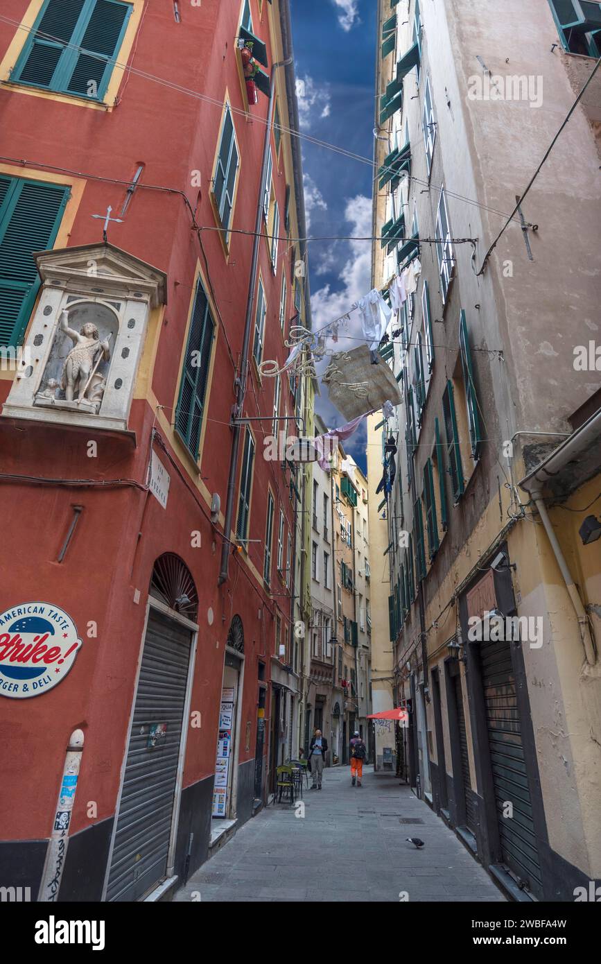 Narrow alley in the historic city centre, Genoa, Italy Stock Photo - Alamy