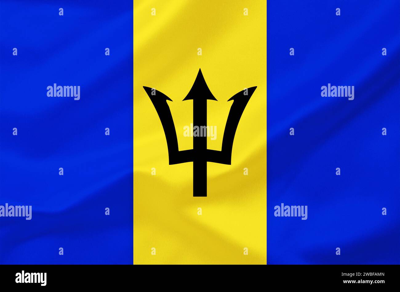 The flag of Barbados. Country in the Caribbean. Island state, island, Atlantic Ocean, Lesser Antilles, currency is the Barbados dollar. The capital Stock Photo