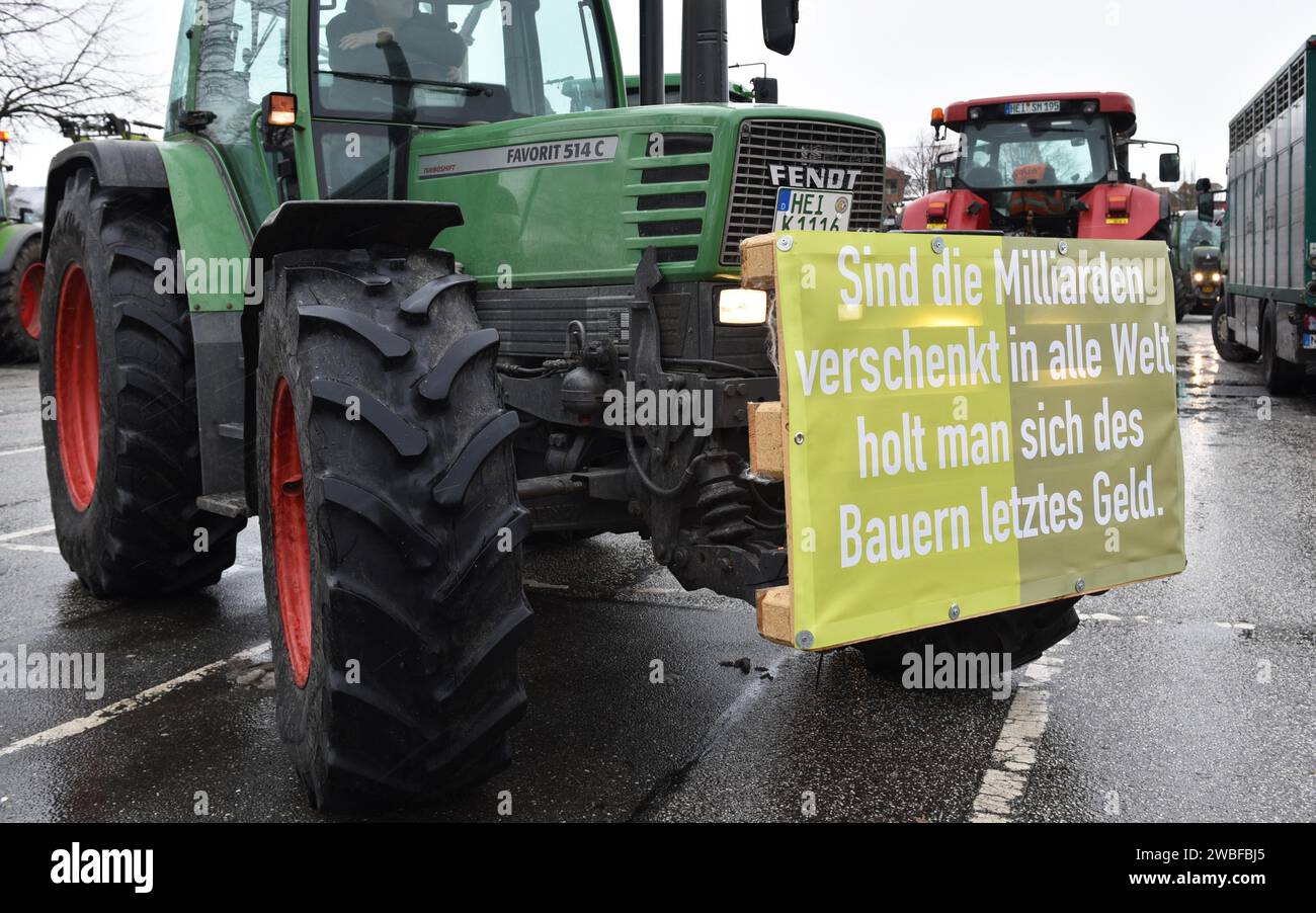 Farmers protest with tractors on 6 January 2024 in Heide, SchleswigHolstein, Germany Stock