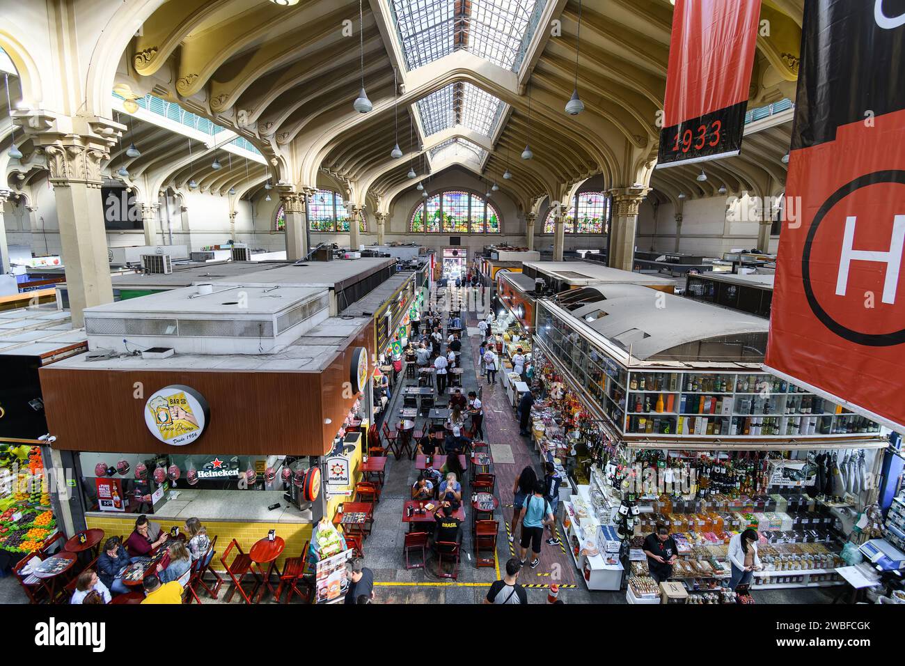 Sao Paulo, SP, Brazil - June 10, 2023: indoors of the Municipal Market of Sao Paulo, Mercadao, tourist and gastronomic destination of SP. Stock Photo