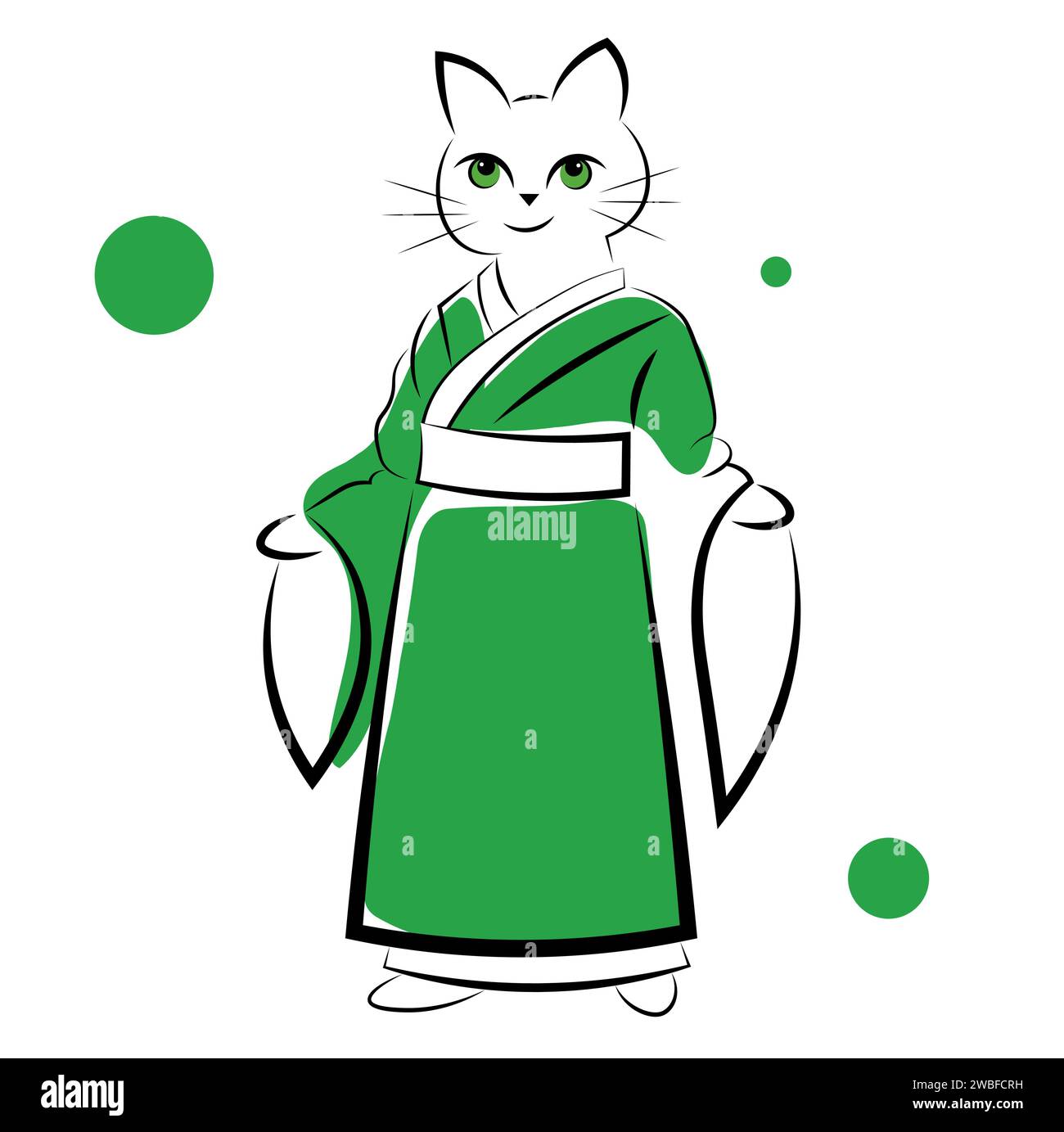 Cat in a bathrobe on a white background Stock Vector