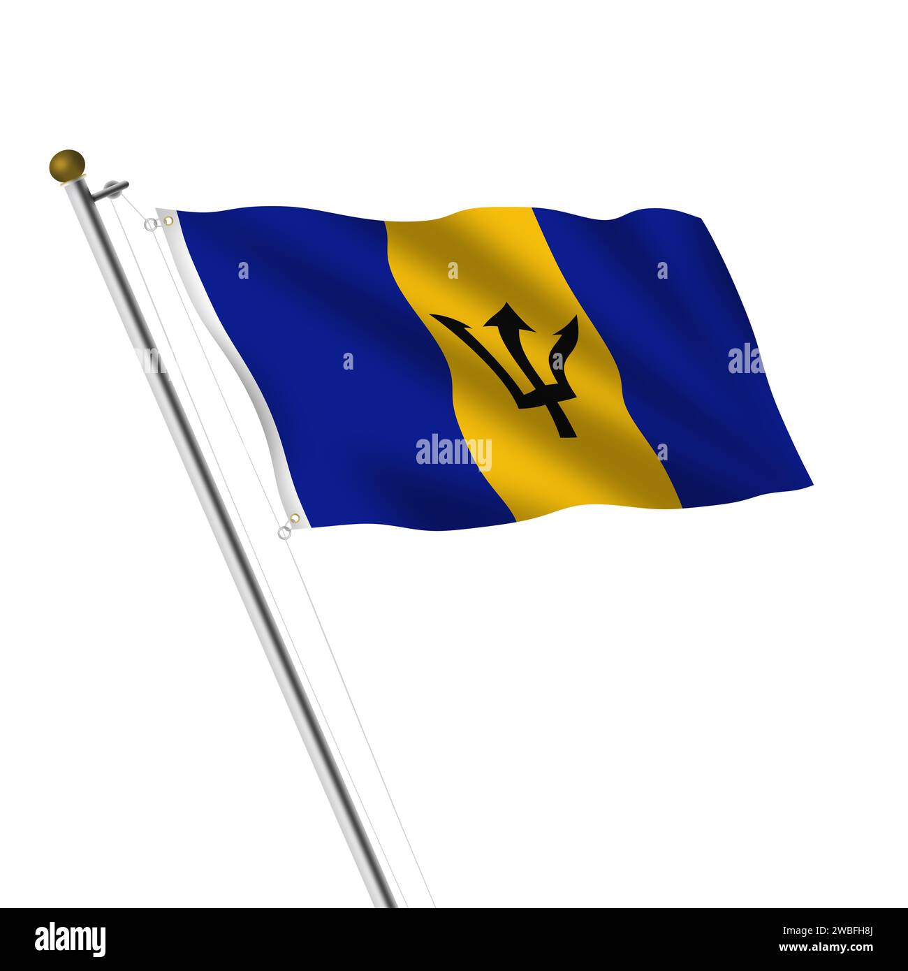 Barbados Flagpole 3d illustration on white with clipping path Stock Photo