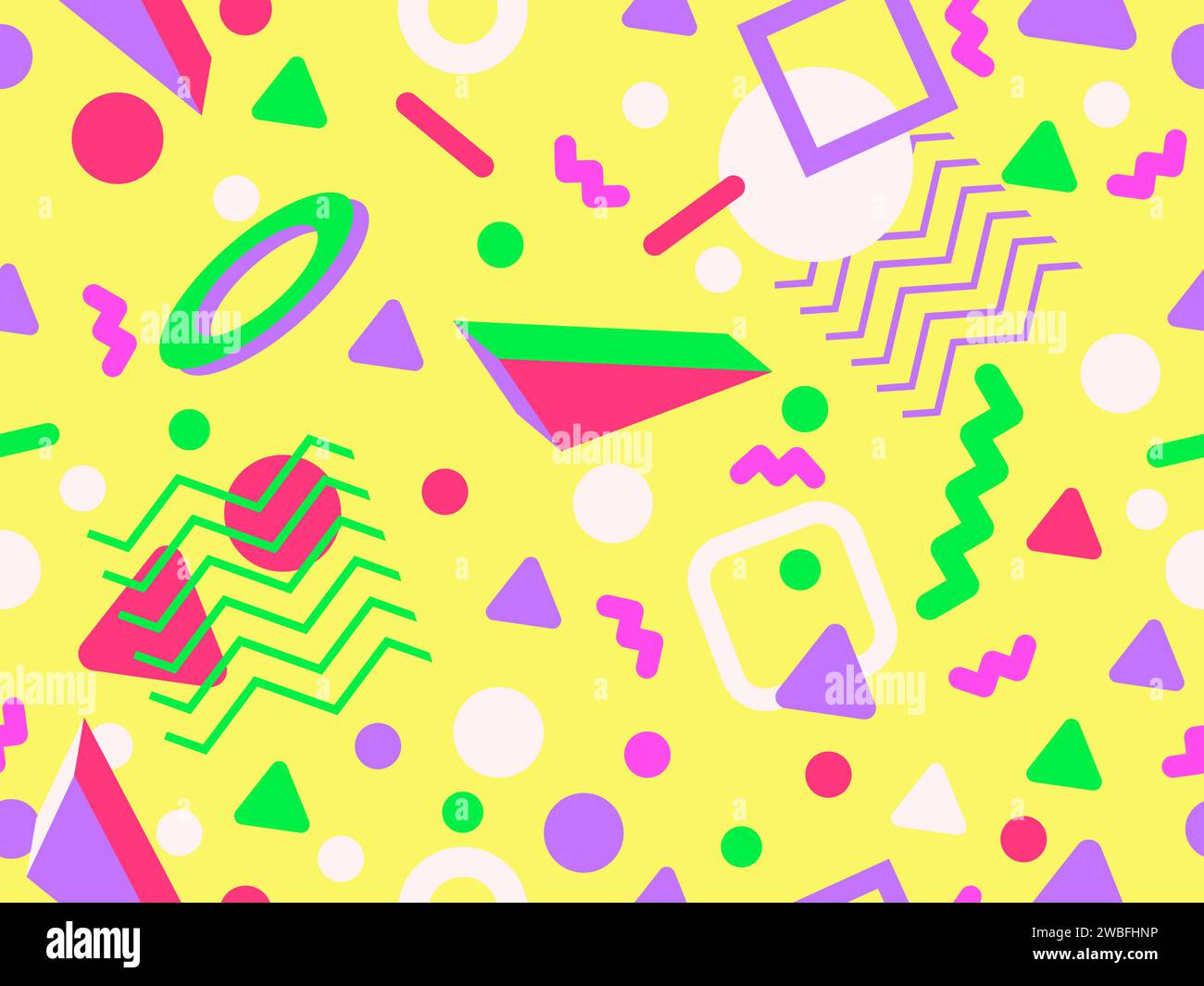 3D geometric seamless pattern in 80s style. 3d isometric triangles, zigzags and circles. Geometric memphis style. Design for promotional products, wra Stock Vector