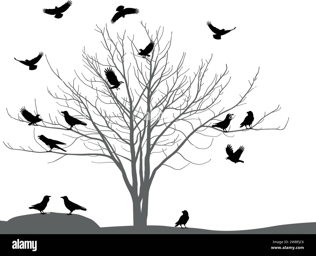 Silhouettes of ravens and crows on tree Stock Vector Image & Art - Alamy