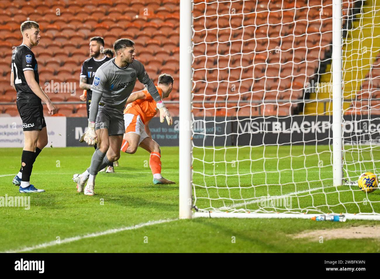 Matty Virtue of Blackpool scores to make it 10 during the Bristol