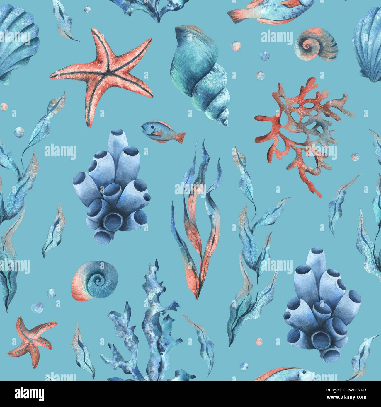 Underwater world clipart with sea animals fishes, starfish, shells ...