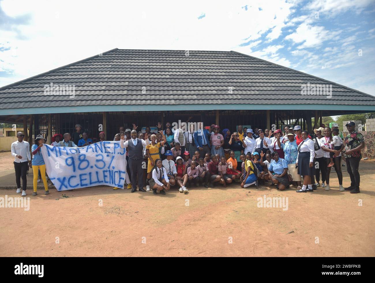Kweneng, Botswana. 10th Jan, 2024. Teachers, staff and members of the