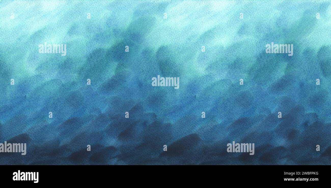 Hand drawn, abstract blue, turquoise watercolor background painting ...