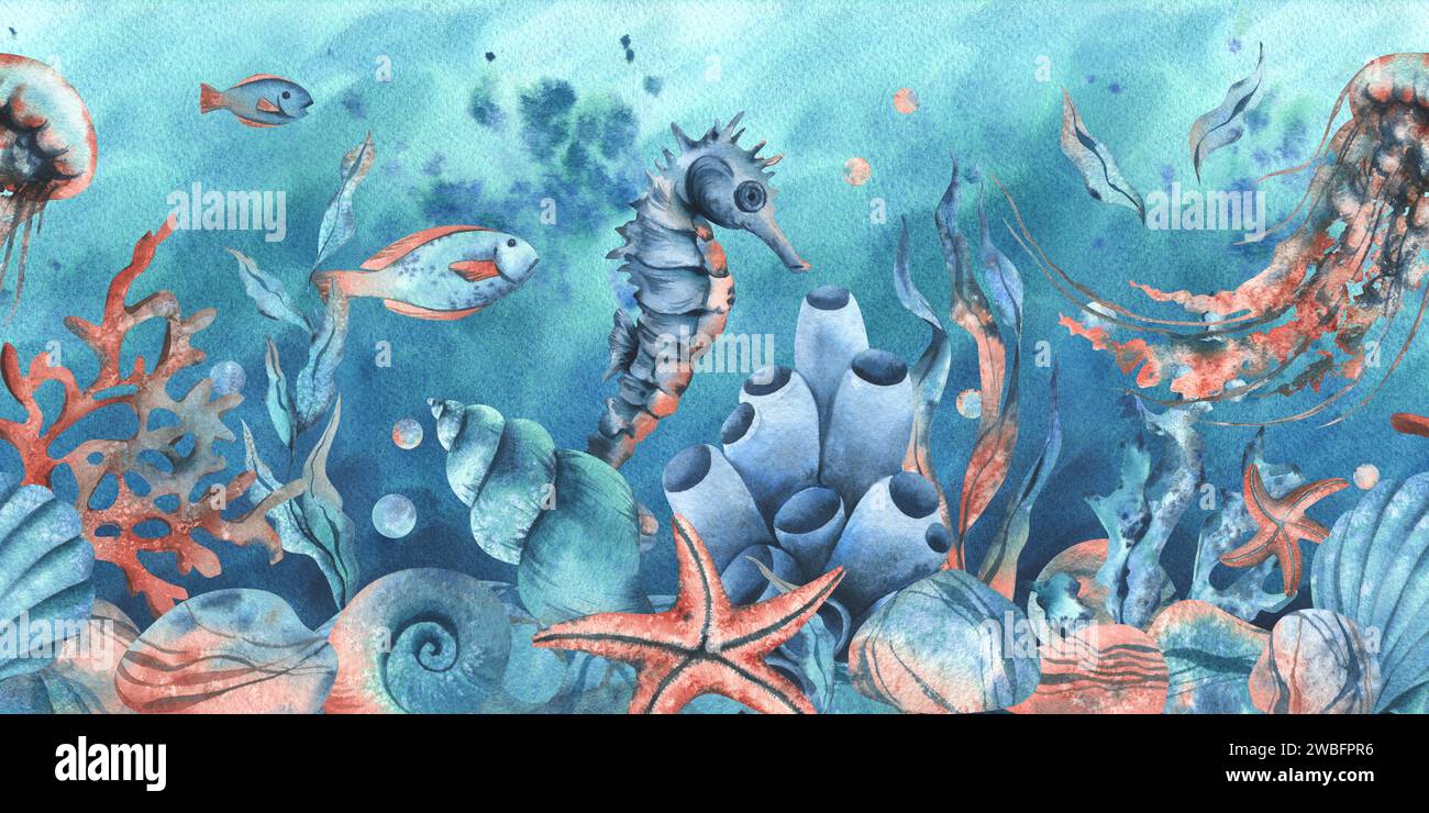 Underwater world clipart with sea animals whale, turtle, octopus ...