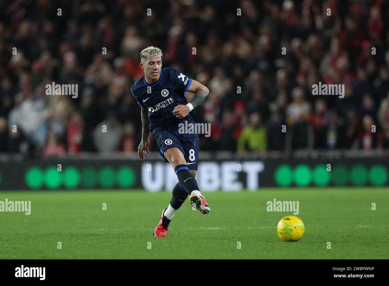 Enzo Fernandez of Chelsea during the Carabao Cup Semi Final 1st Leg match between Middlesbrough and Chelsea at the Riverside Stadium, Middlesbrough on Tuesday 9th January 2024. (Photo: Mark Fletcher | MI News) Credit: MI News & Sport /Alamy Live News Stock Photo