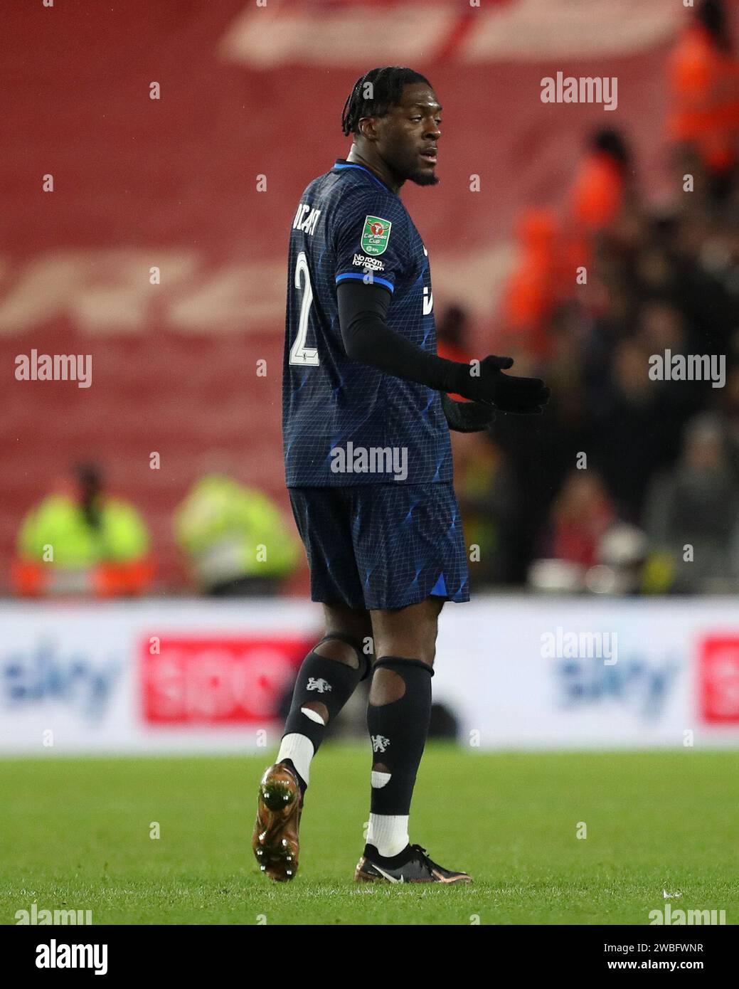 Axel Disasi of Chelsea during the Carabao Cup Semi Final 1st Leg match between Middlesbrough and Chelsea at the Riverside Stadium, Middlesbrough on Tuesday 9th January 2024. (Photo: Mark Fletcher | MI News) Credit: MI News & Sport /Alamy Live News Stock Photo