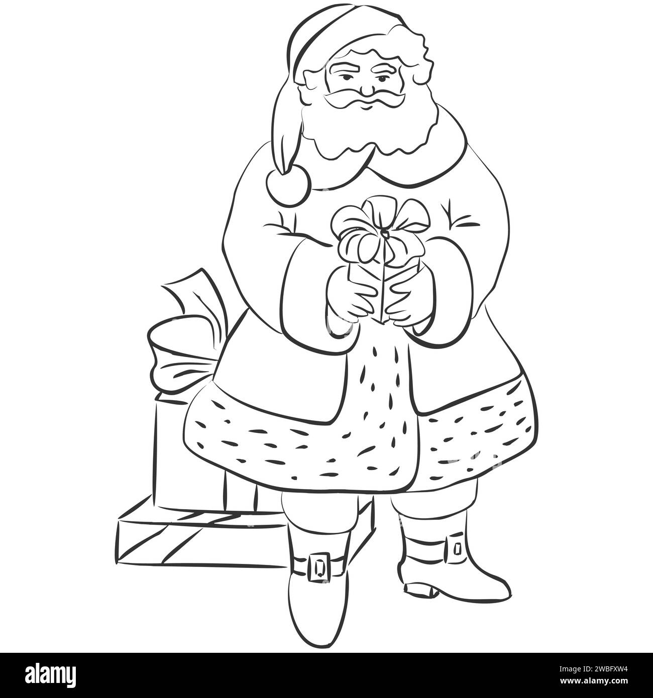 Set of cartoon Christmas illustrations isolated on white. Cute happy Santa Claus character with