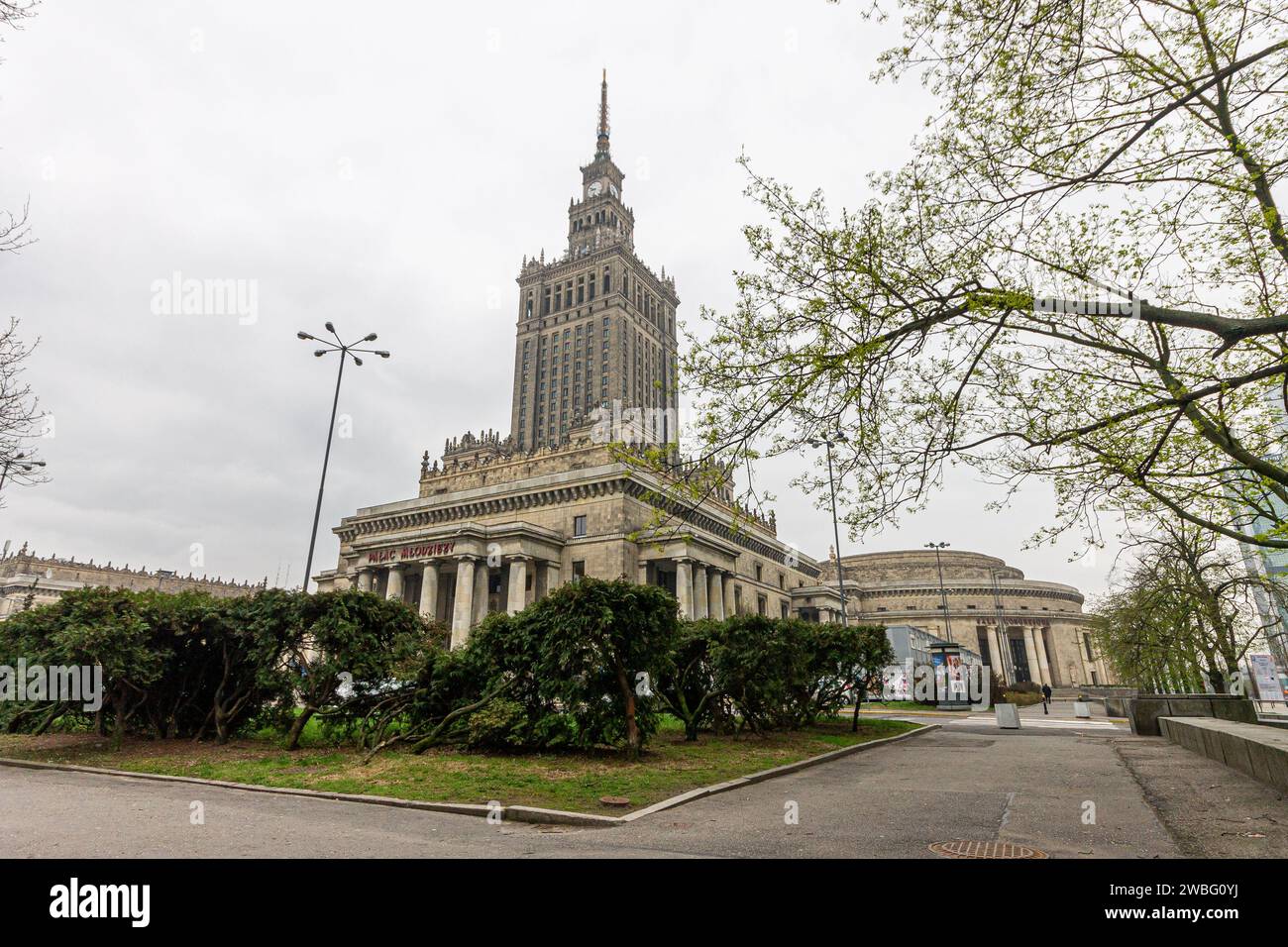 Warsaw, Poland. The Palace of Culture and Science (Palac Kultury i Nauki - PKiN), a high-rise building and clock tower in Stalinist architecture style Stock Photo