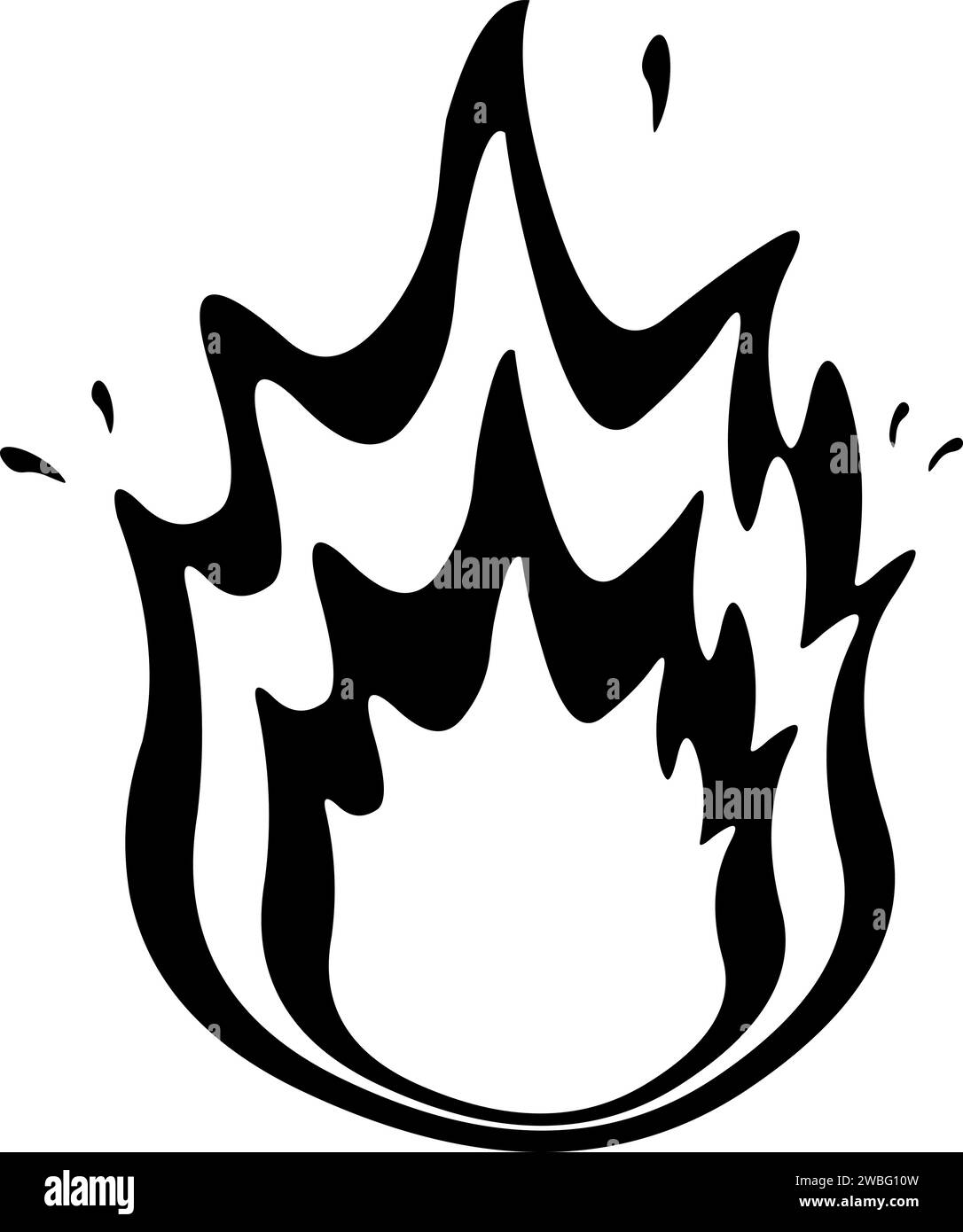 vector drawing illustration fire flame, drawn in black and white Stock Vector
