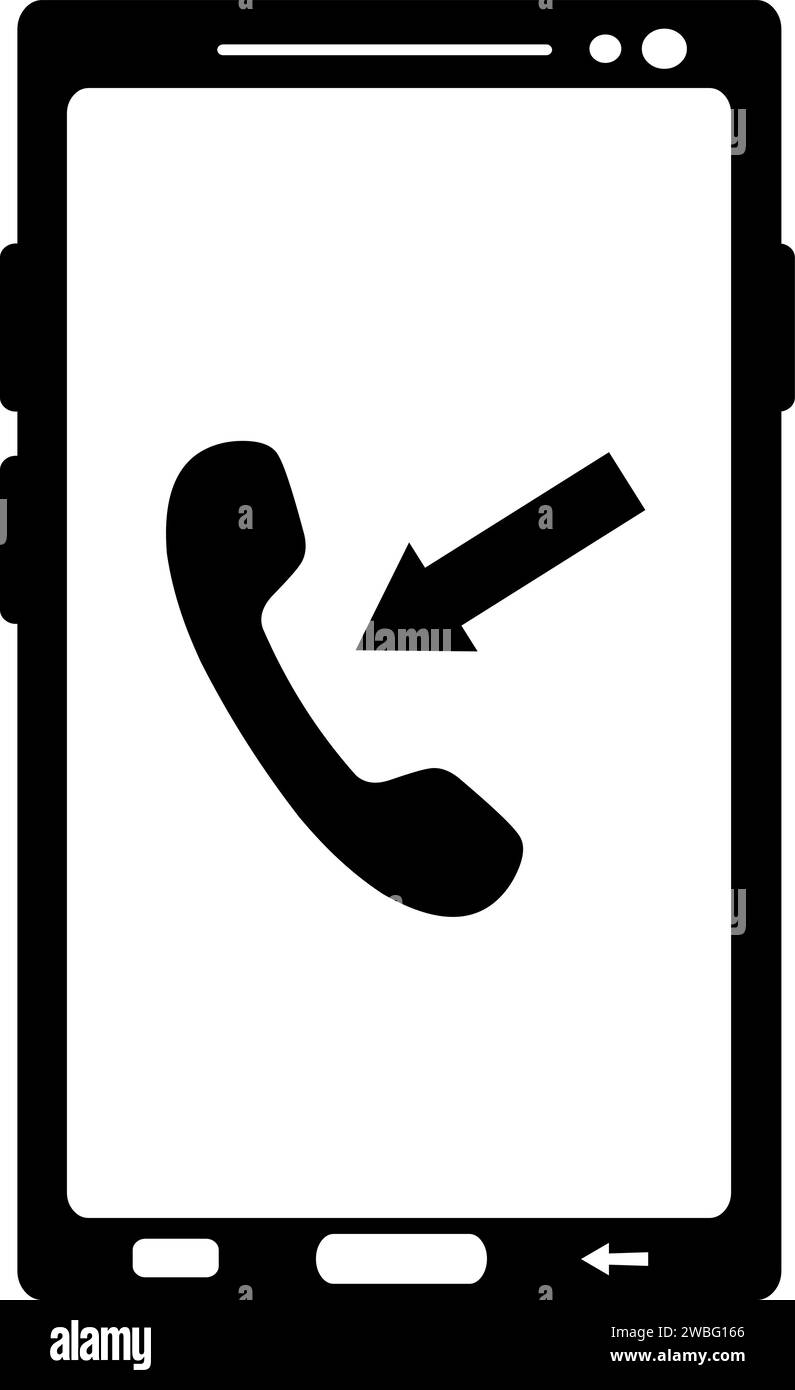 vector drawing illustration icon incoming call mobile phone or smartphone device, drawn in black and white Stock Vector