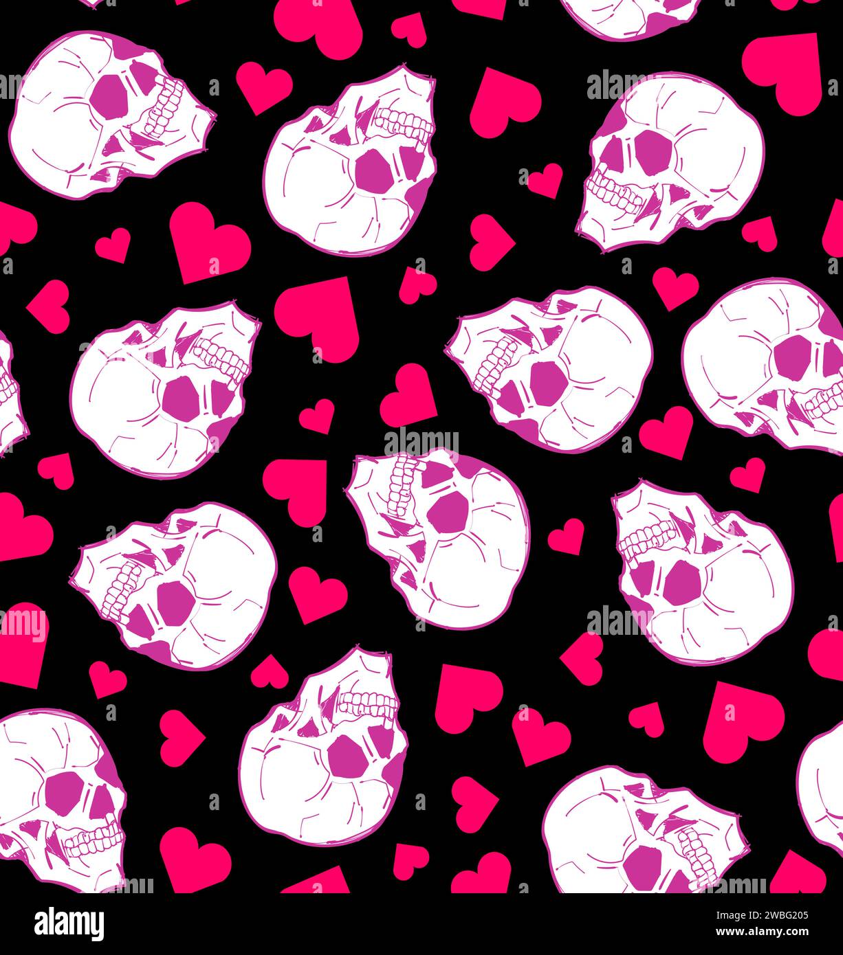 Skull with love pattern seamless. Skeleton head and Heart background Stock Vector