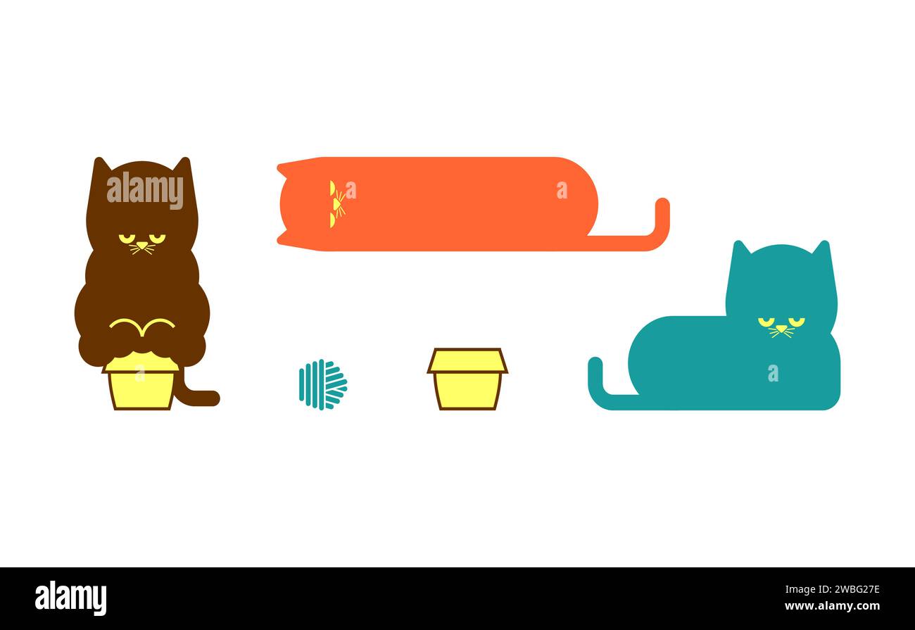 Fat cat in small box set. Pet and box Stock Vector