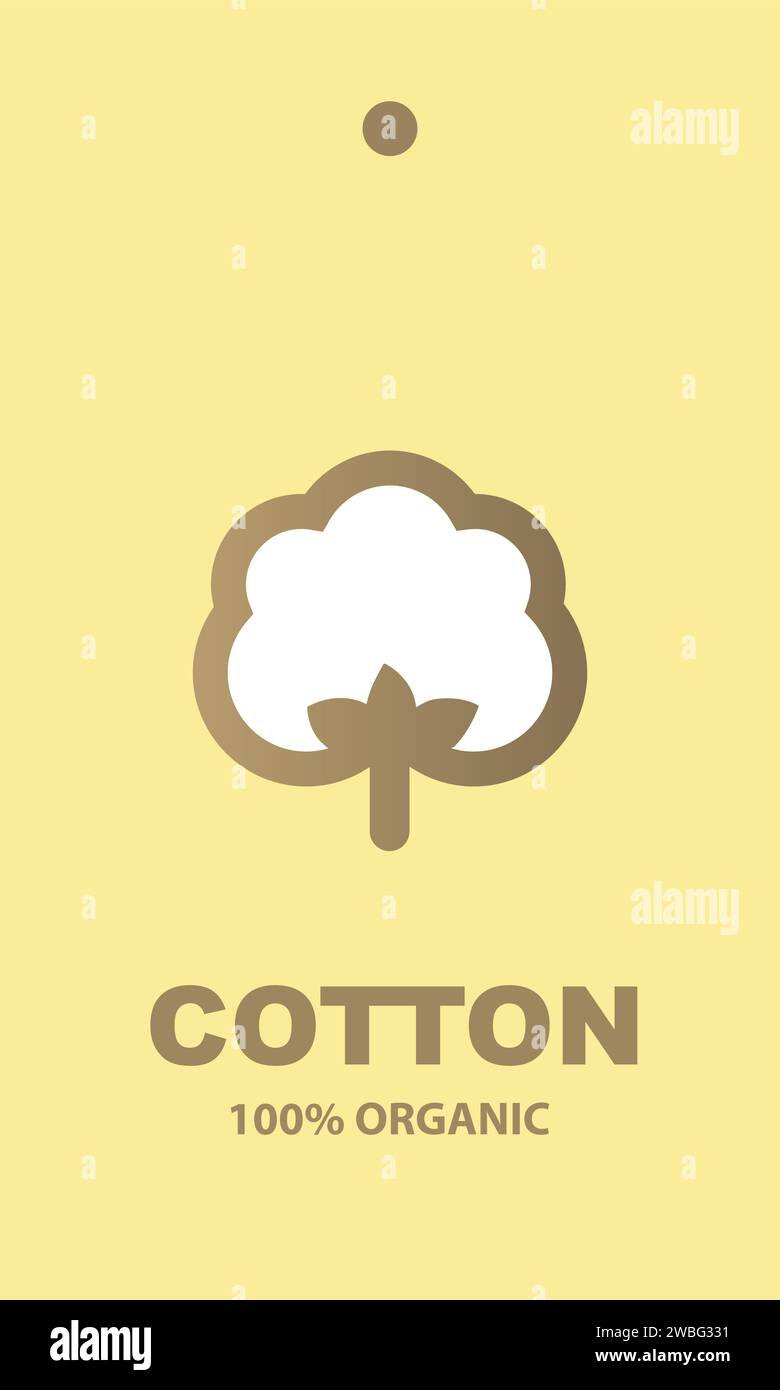 Organic Cotton -  label design element, 100% organic, sticker, tag, yellow background Stock Vector