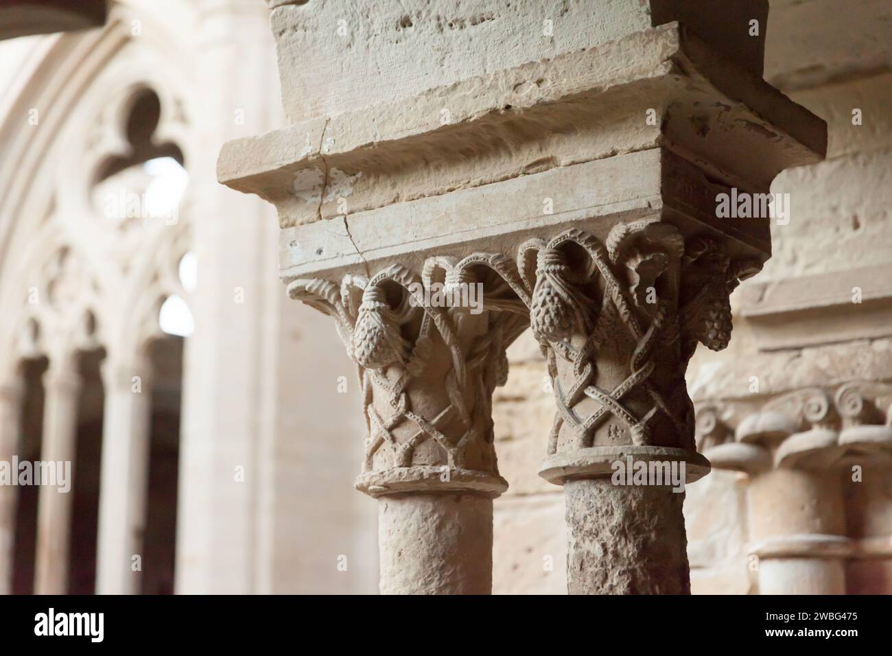 Columns of cloister in Monastery of Santa Maria de Vallbona Stock Photo