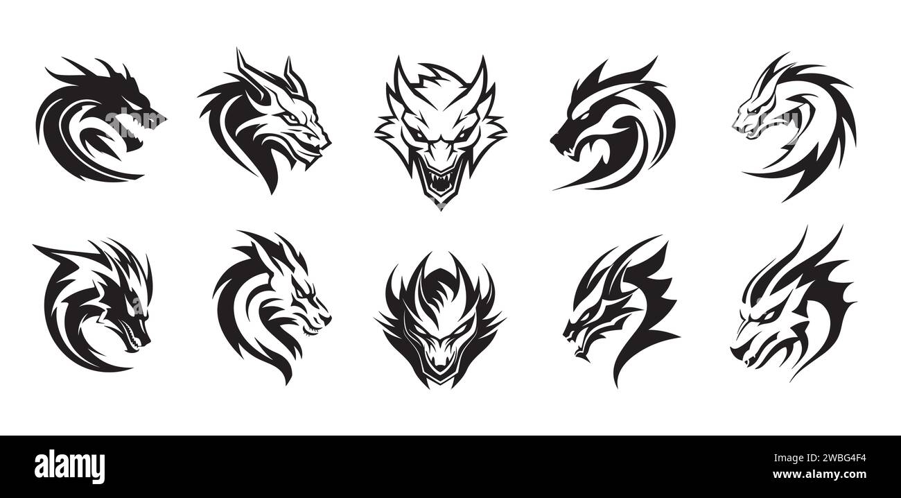 Dragon Logo Set 10 icons Vector illustration Stock Vector