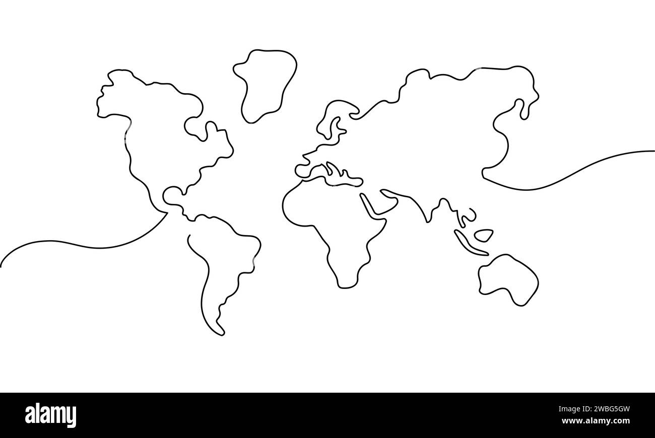 Continuous Earth line drawing symbol. World map one line art, hand drawn. Vector illustration Stock Vector