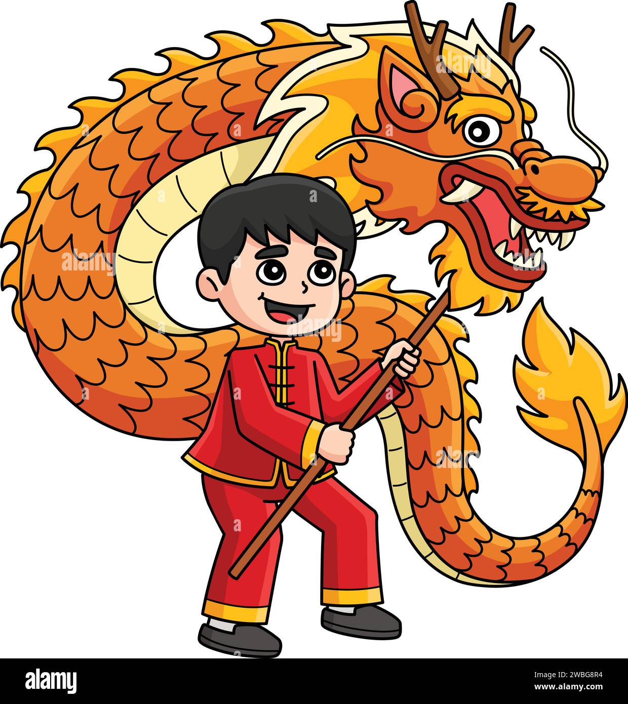 Year of the Dragon Dance Kids Cartoon Clipart Stock Vector Image & Art ...