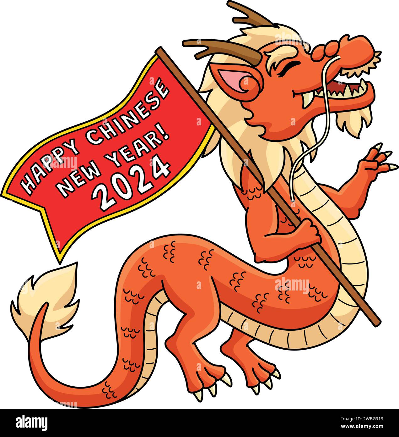 Year of the Dragon Holding a Flag Cartoon Clipart Stock Vector Image ...