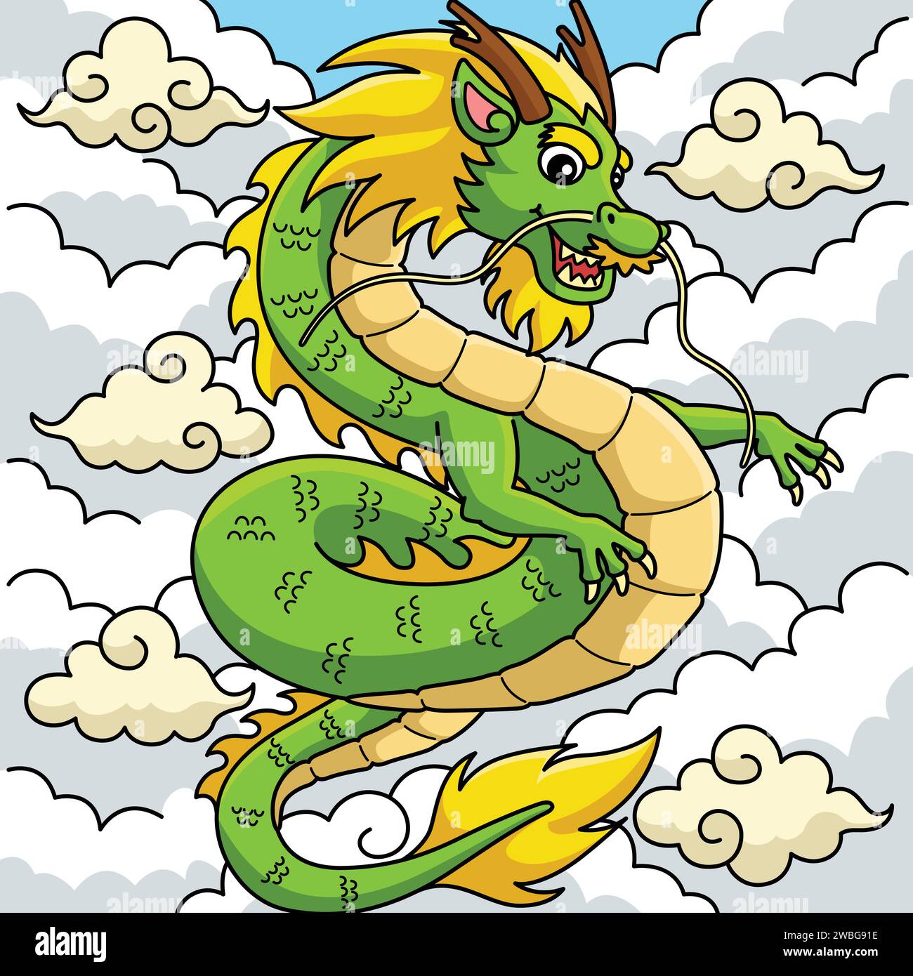 Year of the Dragon with Clouds Colored Cartoon Stock Vector Image & Art ...