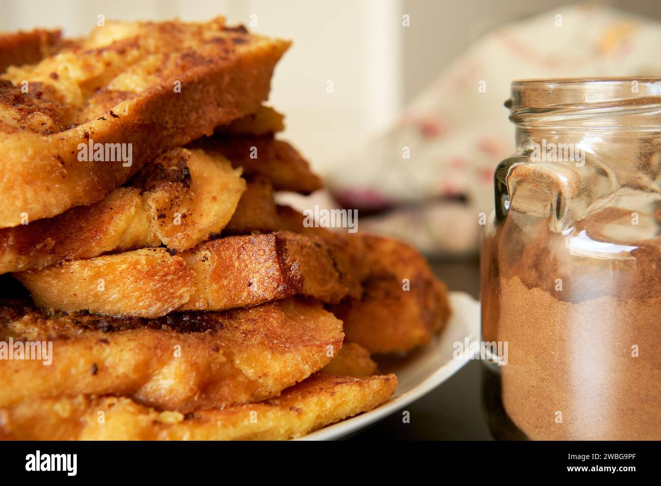 stack of home made torrijas, typical spanish french toasts for Lent and
