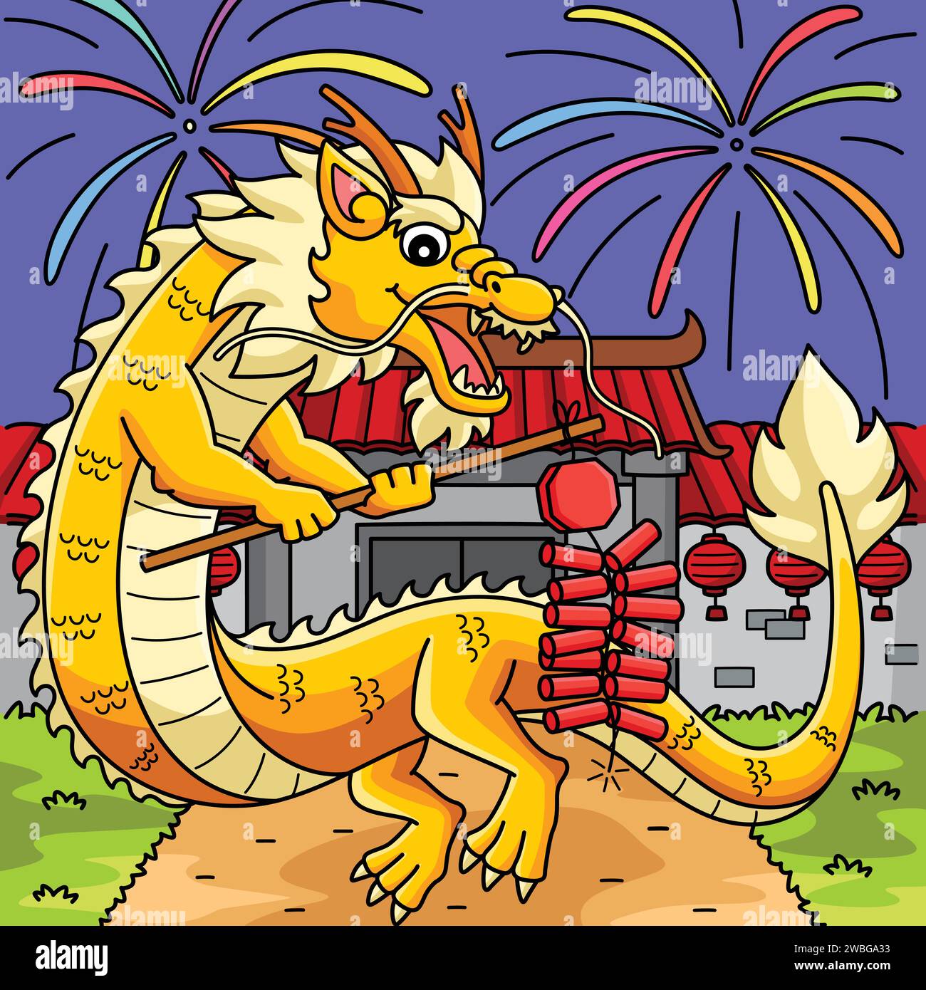 Year of the Dragon Fireworks Colored Cartoon Stock Vector Image & Art ...