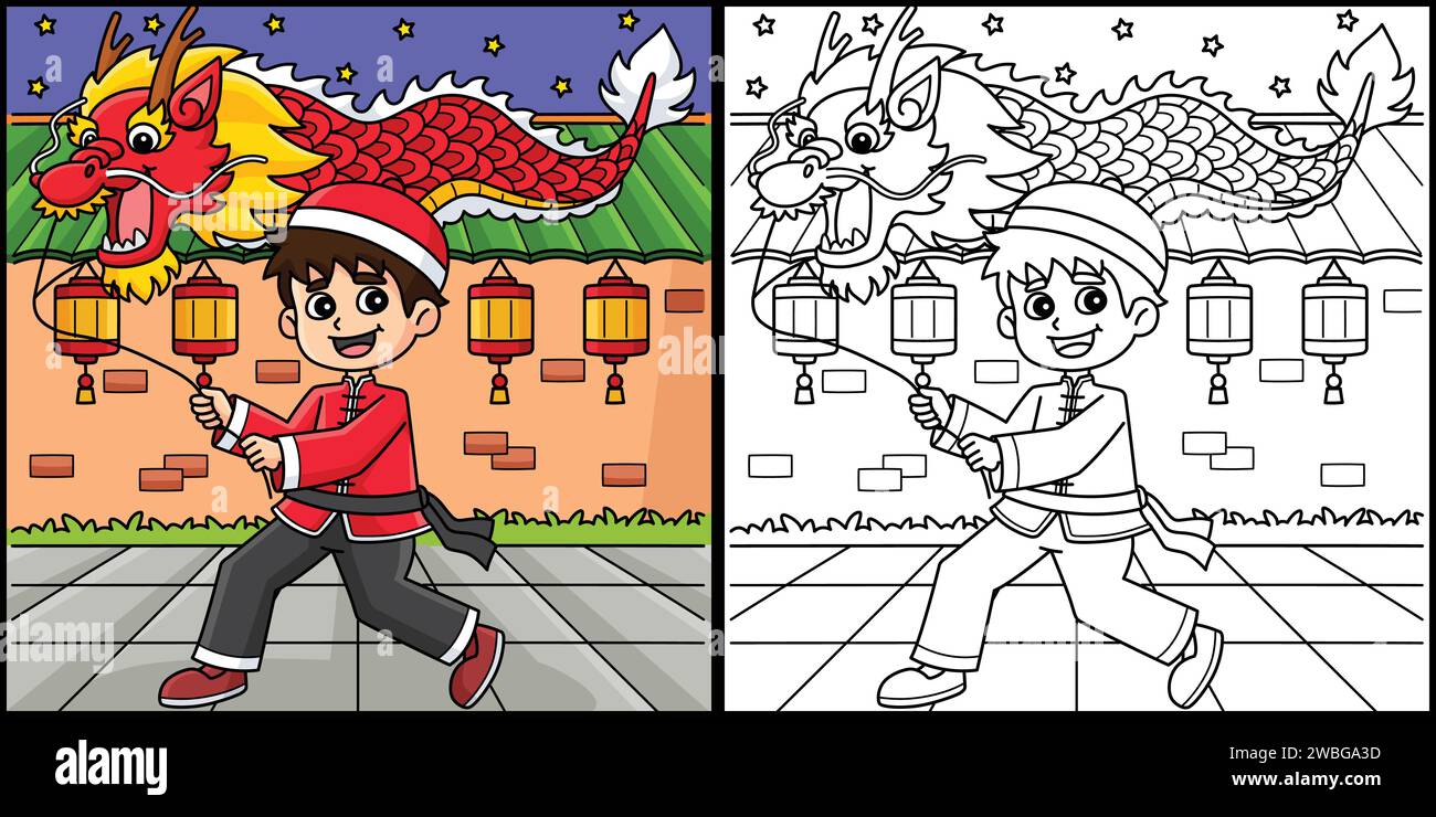 Year of the Dragon Boy with a Lantern Illustration Stock Vector Image ...