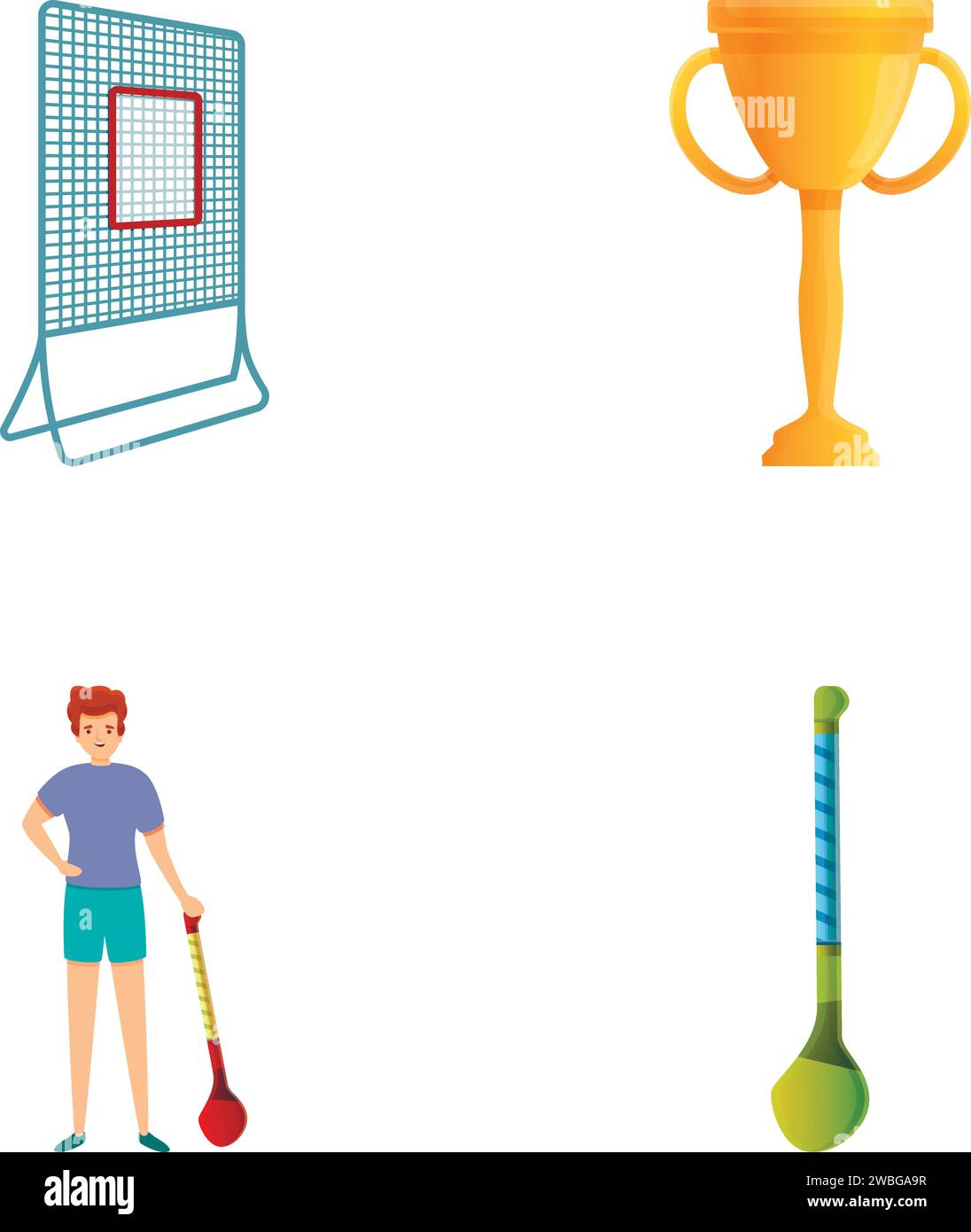 Hurling icons set cartoon vector. Player in helmet and hurling ...